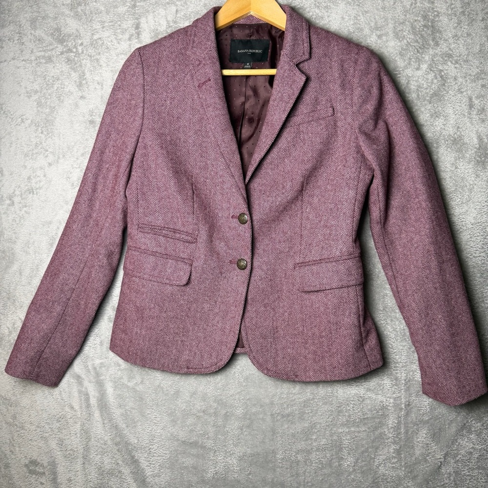 Banana Rupublic Women's Oxblood/Purple/Burgandy Tweed Blazer Jacket Size 4